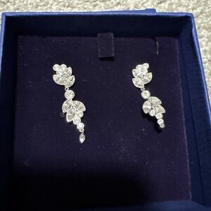 Swarovski Silver Crystal Leaf Earrings